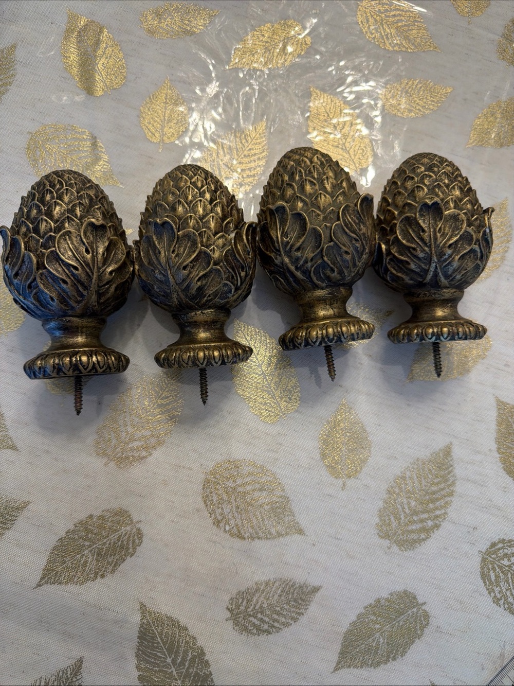 Decorative Pinecone Gold Finial curtain rod Accent Set - 4 Pack resin
